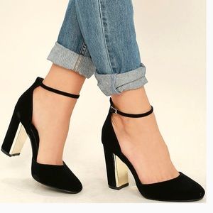 Black Velvet Ankle Strap Heel